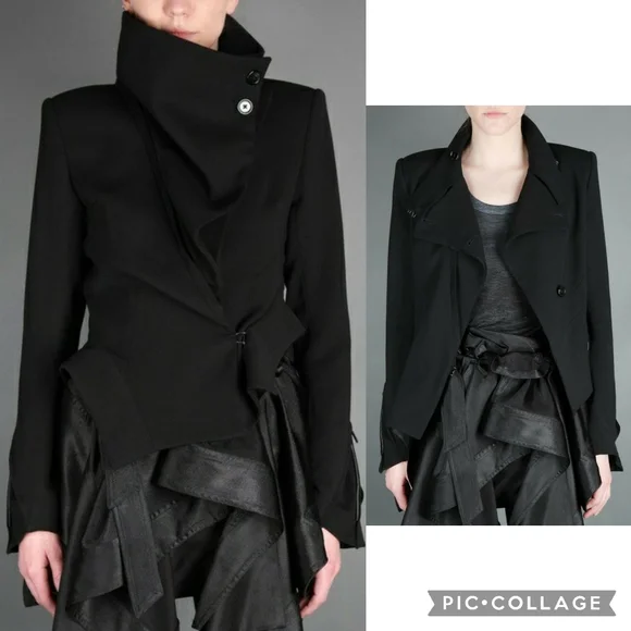 Ann Demeulemeester | Asymmetric Blazer with Oversized-lapel and Zip Details - Picture 3 of 15